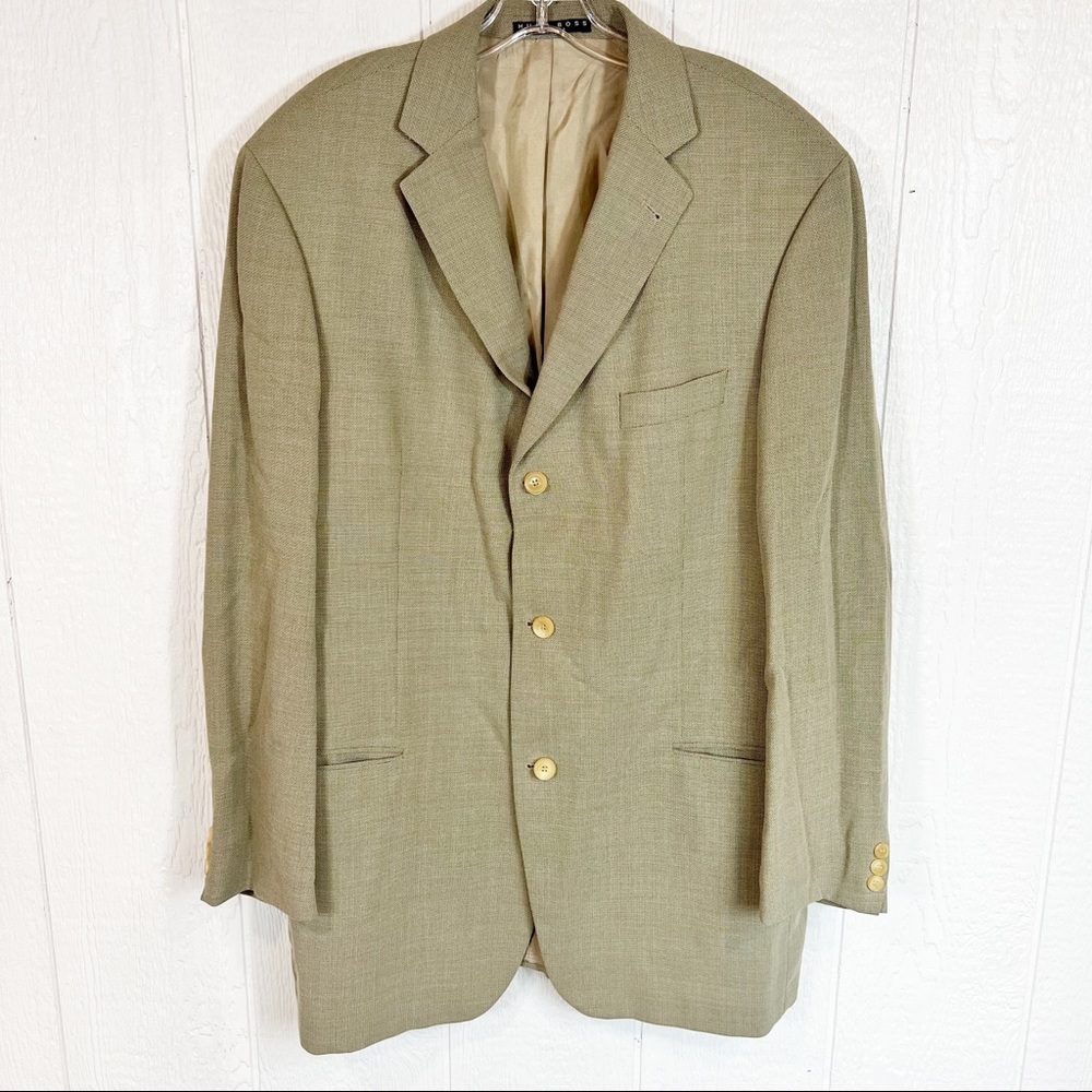 Mens Boss Hugo Boss Wool Gray Tan Blend Blazer Sports Coat Jacket 46L